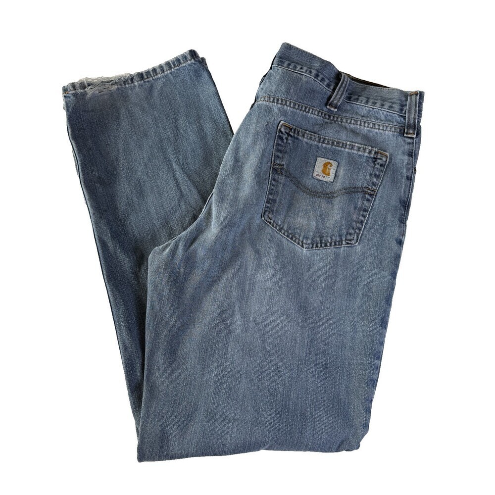 Carhartt Men's Relaxed Fit Work Blue Jeans, Sz 38x34, Soft & Worn-In Medium Wash